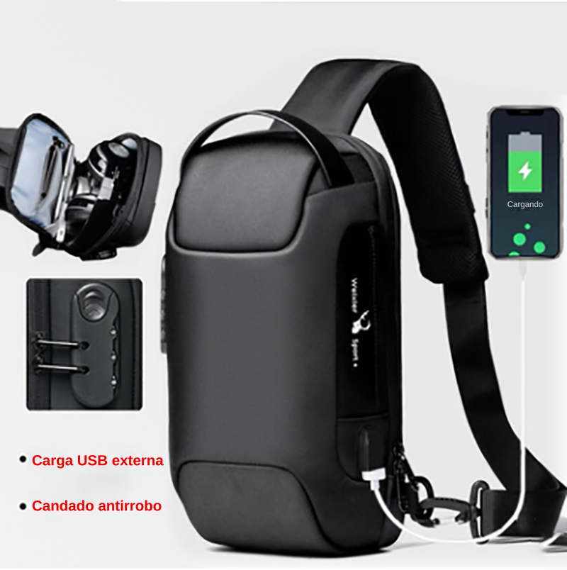 Mochila Antirrobo Impermeable TKOW ® | Bolso Cruzado con Puerto USB y Bloqueo de Seguridad