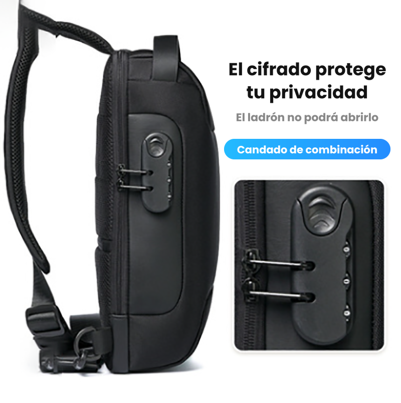 Mochila Antirrobo Impermeable TKOW ® | Bolso Cruzado con Puerto USB y Bloqueo de Seguridad