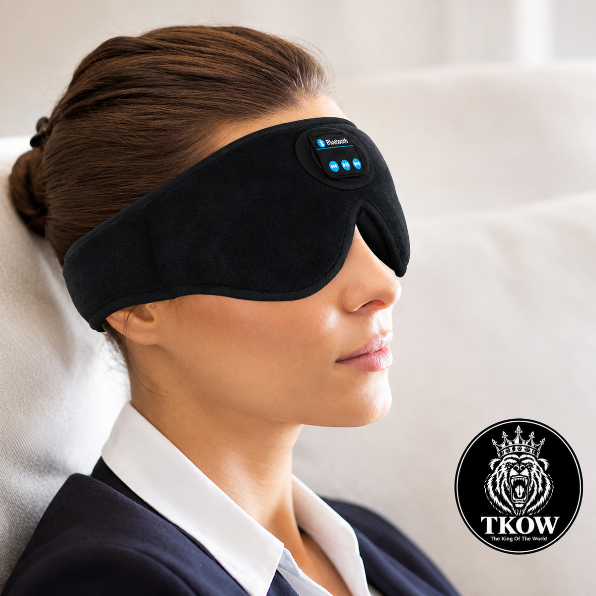 Antifaz Bluetooth TKOW ® | Máscara para Dormir con Audífonos Inalámbricos y Bloqueo Total de Luz