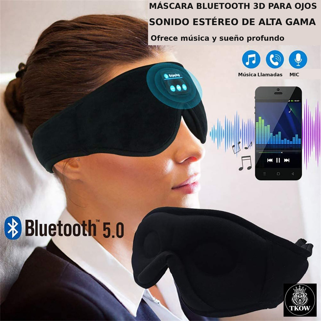 Antifaz Bluetooth TKOW ® | Máscara para Dormir con Audífonos Inalámbricos y Bloqueo Total de Luz
