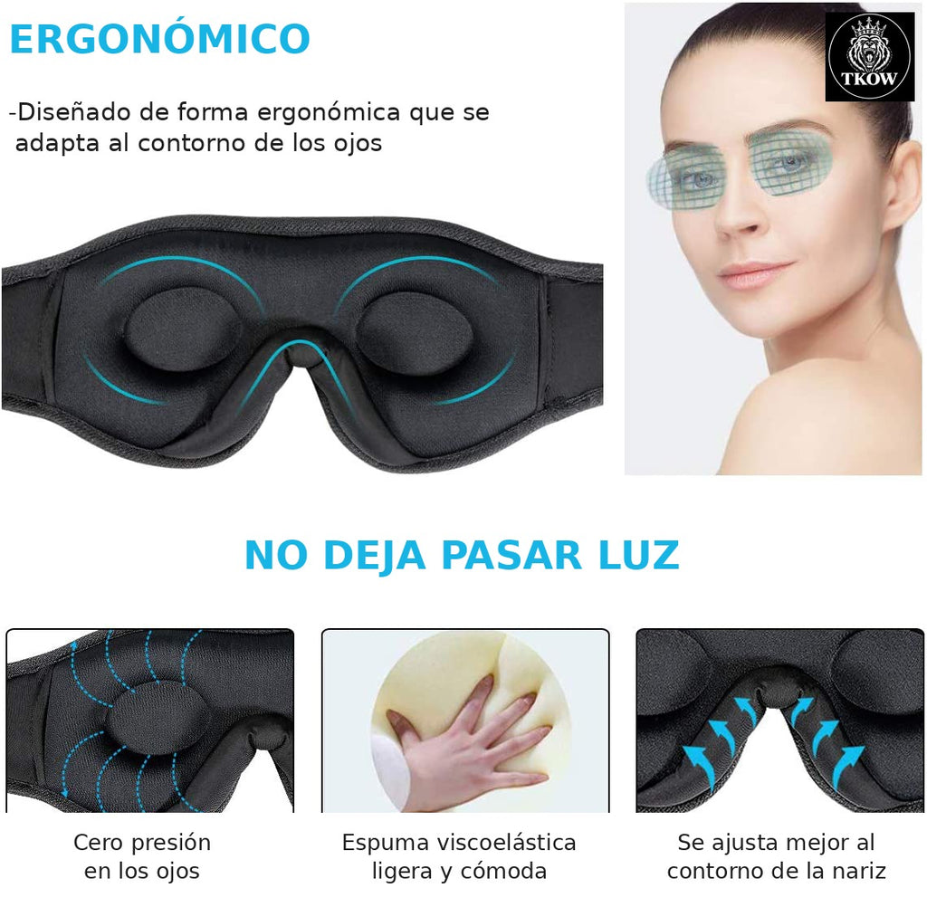 Antifaz Bluetooth TKOW ® | Máscara para Dormir con Audífonos Inalámbricos y Bloqueo Total de Luz