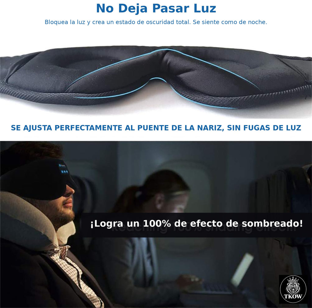 Antifaz Bluetooth TKOW ® | Máscara para Dormir con Audífonos Inalámbricos y Bloqueo Total de Luz