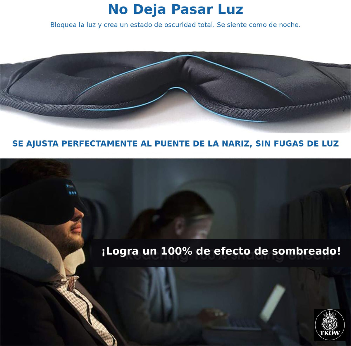 Antifaz Bluetooth TKOW ® | Máscara para Dormir con Audífonos Inalámbricos y Bloqueo Total de Luz