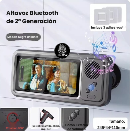 Soporte Impermeable para Celular con Parlante Bluetooth — Rotación 360° para Baño