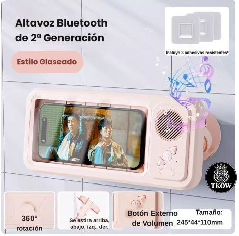 Soporte Impermeable para Celular con Parlante Bluetooth — Rotación 360° para Baño