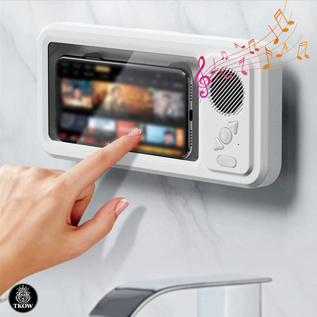 Soporte Impermeable para Celular con Parlante Bluetooth — Rotación 360° para Baño