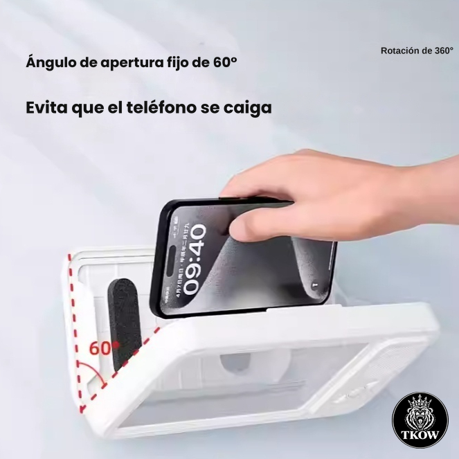 Soporte Impermeable para Celular con Parlante Bluetooth — Rotación 360° para Baño