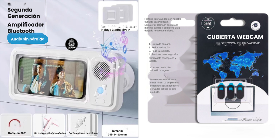 Soporte Impermeable para Celular con Parlante Bluetooth — Rotación 360° para Baño